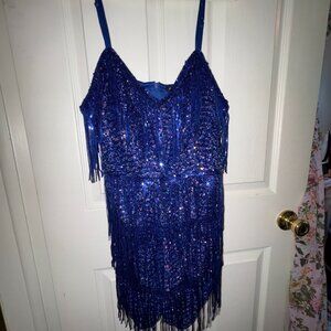 Navy Blue Sequin Fringe Body Suit